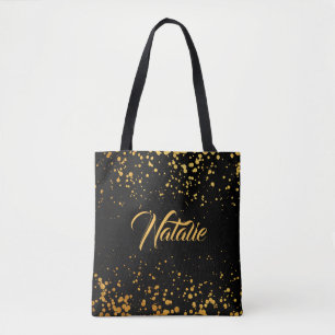Bolso De Tela Puntos dorados