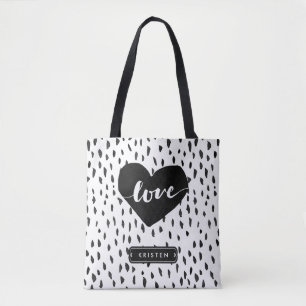 Bolso De Tela Puntos Handdrawn abstractos del blanco del negro