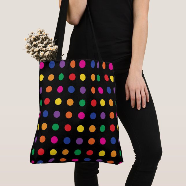 Bolso De Tela Puntos Neon Rainbow en negro (Detalle)