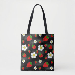 Bolso De Tela Puntos rojos de la fresa en negro