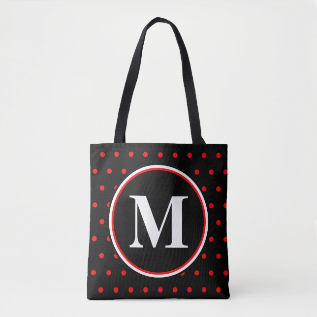 Bolso De Tela Puntos rojos negros monogramados (Anverso)