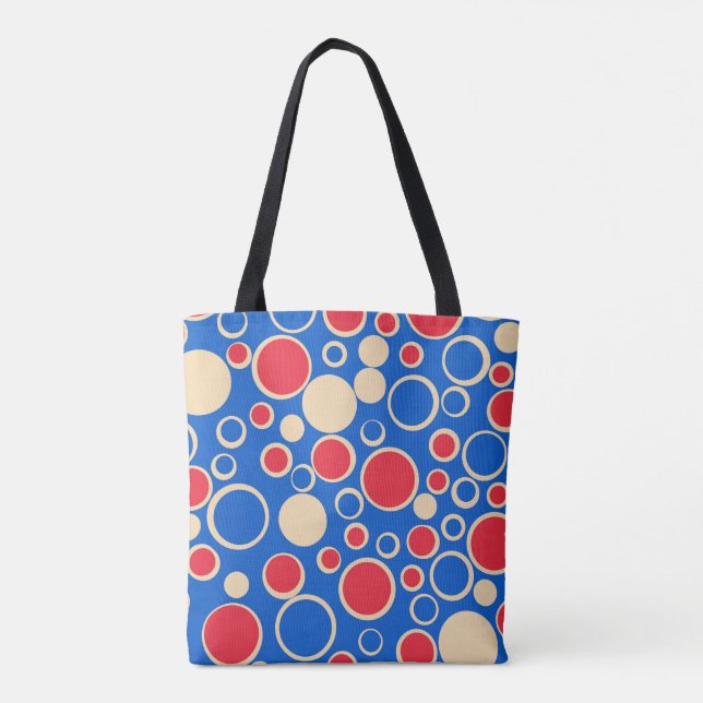 Bolso De Tela Puntos Rojos Y Azules Sobre El Azul (Reverso)