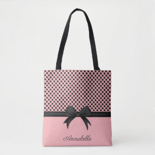 Bolso De Tela Puntos rosados negros y cinta de opciones