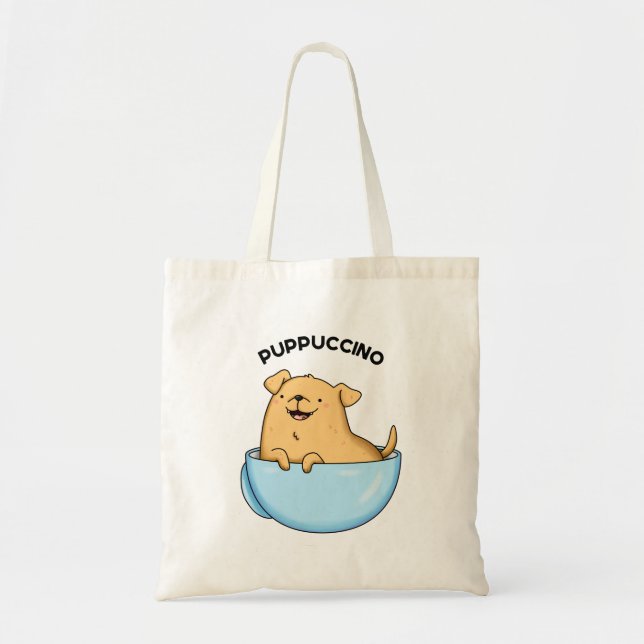 Bolso De Tela Pup-pucccino Funny Cappuccino Pun (Frente)