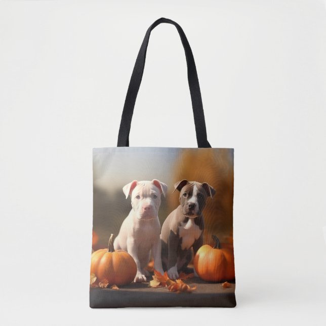 Bolso De Tela Puppy Pitbull Calabaza deslumbrante de otoño (Anverso)