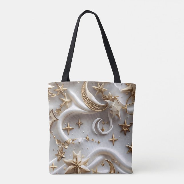 Bolso De Tela Pure Alabaster White Celestial Moon Phases (Reverso)