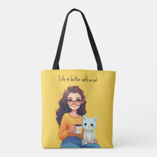 Bolso De Tela Purfect Cat Lover Mom Cute Yellow