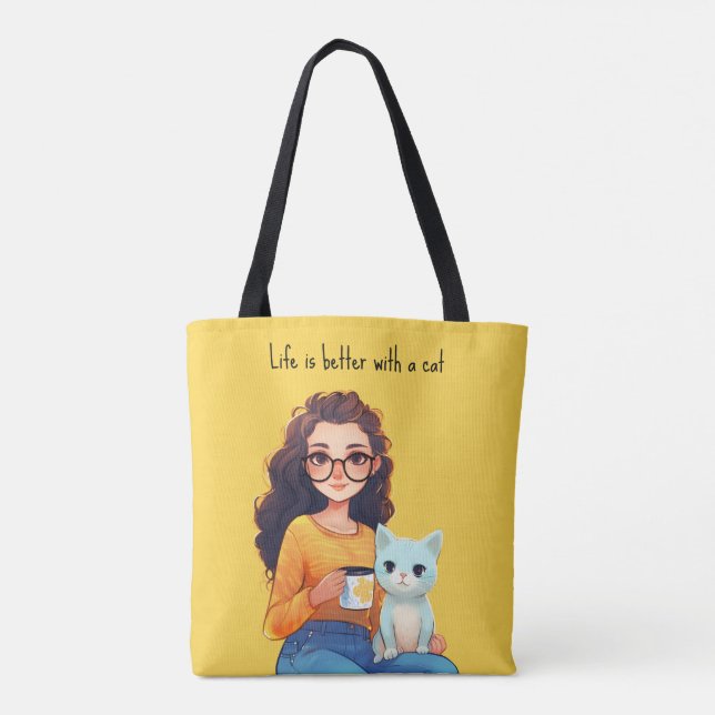 Bolso De Tela Purfect Cat Lover Mom Cute Yellow (Reverso)