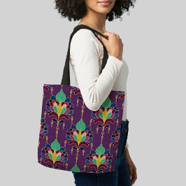 Bolso De Tela Purple and Gold Art Deco Floral Ornament