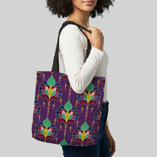 Bolso De Tela Purple and Gold Art Deco Floral Ornament