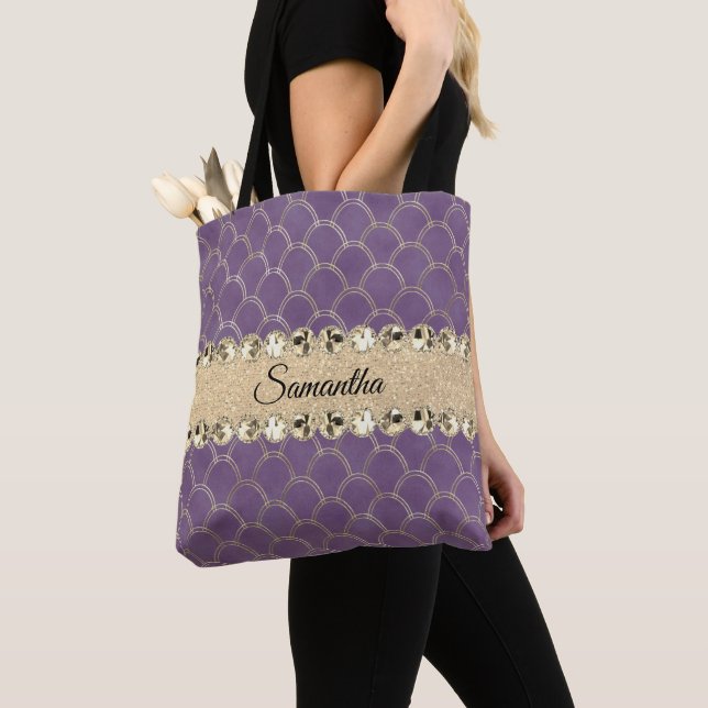 Bolso De Tela Purple and Relieve metalizado dorado Diamond Bling (Detalle)