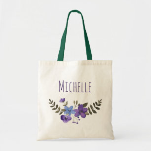 Bolso De Tela Purple Blue Floral with Name