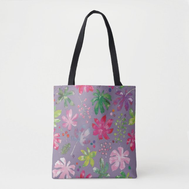 Bolso De Tela Purple Floral Tote Bag – Pink & Green Botanical  (Anverso)