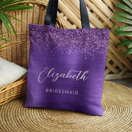 Bolso De Tela Purple Glam Metallic Modern Script Bridesmaid