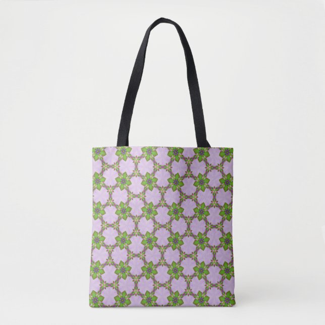 Bolso De Tela Purple & Green Floral Geometric Pattern Tote (Anverso)