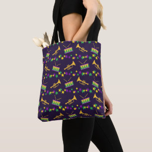 BOLSO DE TELA PURPLE ORO VERDE MARDI GRAS CUERNOS Y MEDICAMENTOS