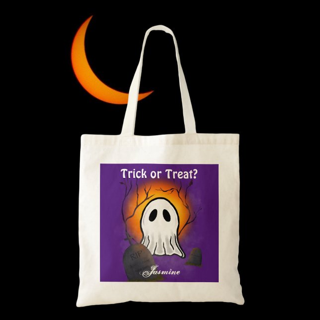 Bolso De Tela Purple Sky Naranja Moon Ghost graveyeen Halloween (Subido por el creador)