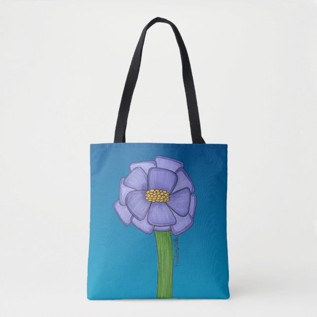 Bolso De Tela Purple Square Flower with Blue background (Anverso)