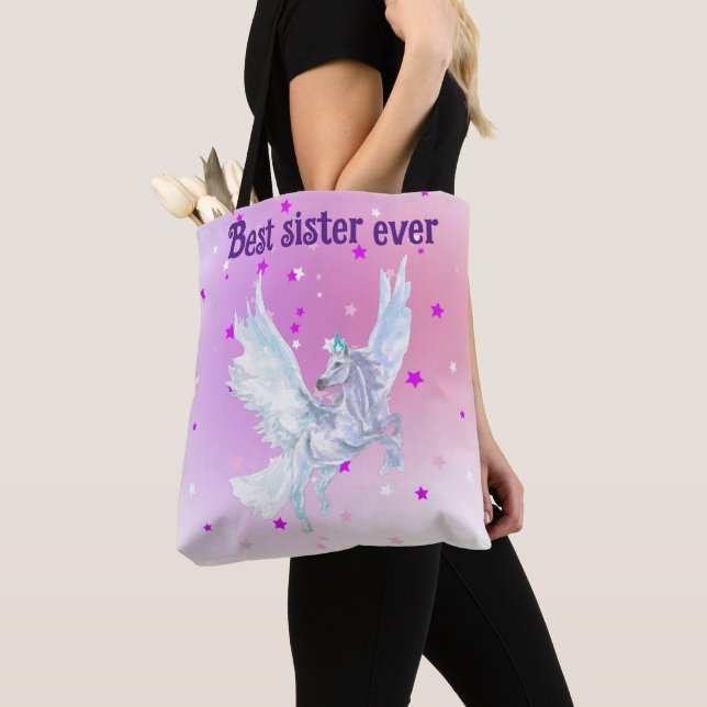 Bolso De Tela purple start Magical white unicorn (Detalle)