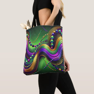 BOLSO DE TELA PURPLE VERDE ORO MARDI GRAS OLAS Y COLCHAS