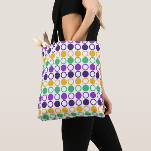 BOLSO DE TELA PURPLE VERDE ORO MARDI GRAS POLKA PUNTOS