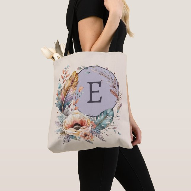 Bolso De Tela Púrpura añadir floral inicial (Detalle)