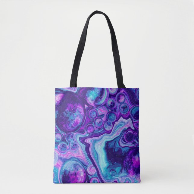 Bolso De Tela Púrpura, azul, arte de líquido de mármol rosa (Anverso)
