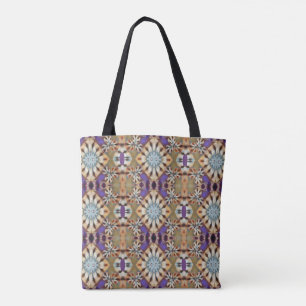 Bolso De Tela Púrpura, azul y beige de inspiración tribal