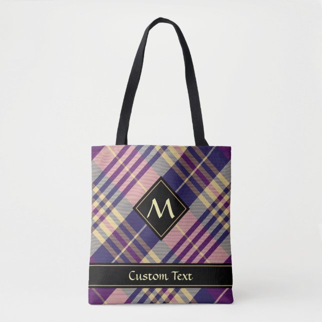 Bolso De Tela Púrpura, dorada y azul Tartán (Anverso)