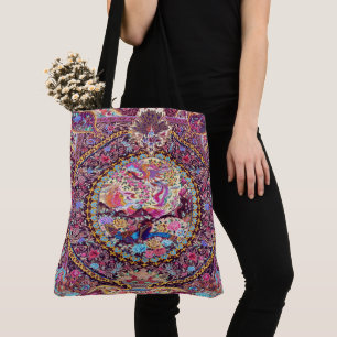 Bolso De Tela Púrpura Oro Azul Azul Flores Florales Persas Peaco