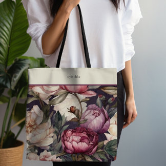 Bolso De Tela Púrpura Peony Floral