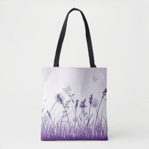Bolso De Tela Púrpura pradera y mariposas