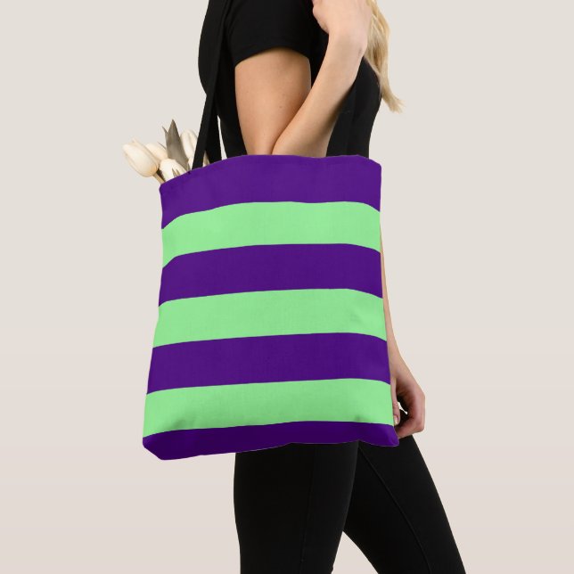 Bolso De Tela Púrpura profundo con franja verde menta (Detalle)