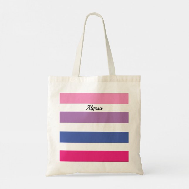 Bolso De Tela Púrpura rosado a rayas personalizada (Reverso)
