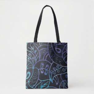 Bolso De Tela Púrpura y azul boho batik follaje abstracto