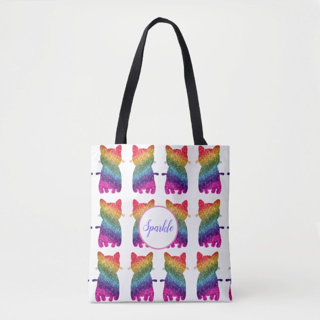 Bolso De Tela Purpurina arcoiris gatos lindo patrón divertido (Anverso)