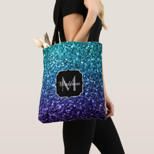 Bolso De Tela Purpurina azul Aqua Ombre fino chispas Monograma