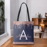Bolso De Tela Purpurina azul de la Marina de Oro Rosa Rosa Elega<br><div class="desc">Oro rosa y azul de la marina,  espuma de imitación y elegante bolsa de libros monograma Purpurina. Esta Bolsa de Libros puede ser personalizada para incluir su nombre inicial y de pila y entregarse como regalo para Navidades,  Dulce 16 Cumpleaños,  Ducha de Novias o un Boda.</div>