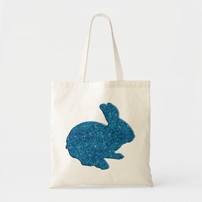 Bolso De Tela Purpurina azul Silhouette Easter Bunny Tote Bag (Frente)