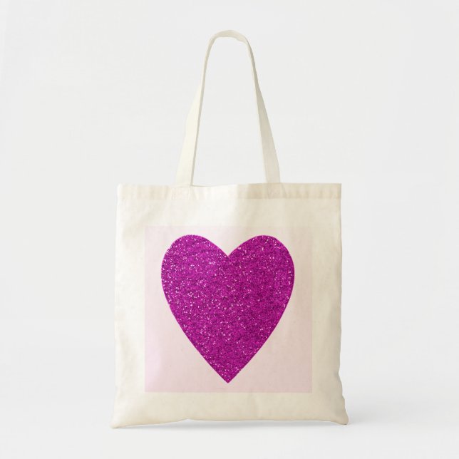 Bolso De Tela Purpurina Boda del corazón rosado (Frente)