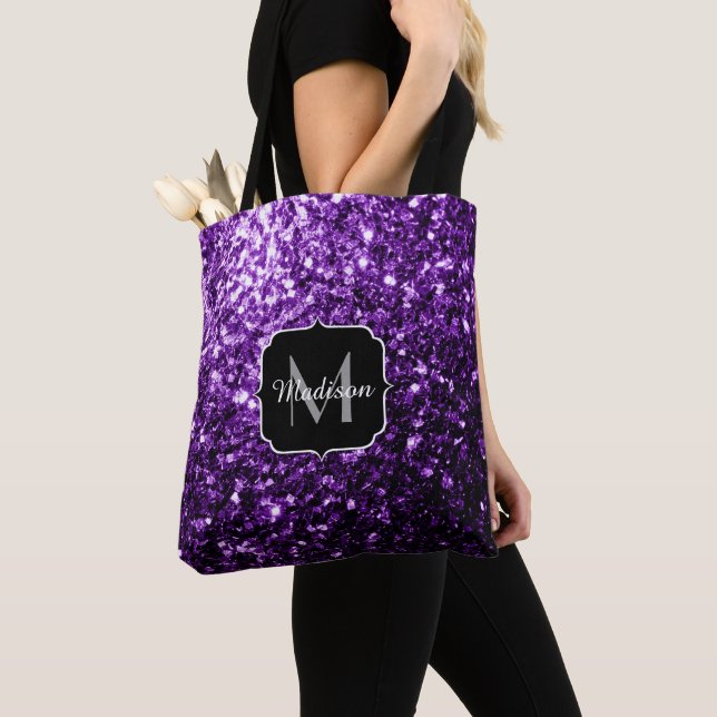 Bolso De Tela Purpurina brillante oscuro morado chispas Monogram (Detalle)