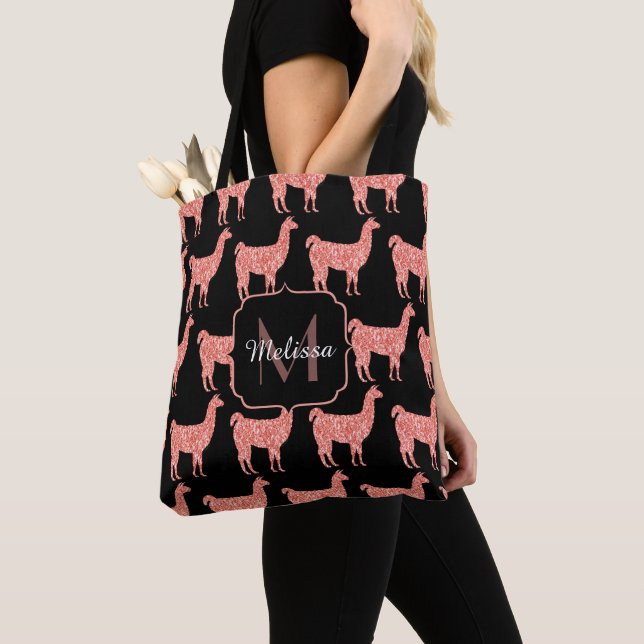 Bolso De Tela Purpurina de coral rosa Llama Patrón de espárragos (Detalle)