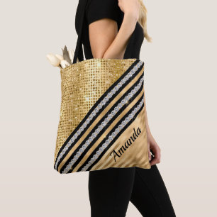 Bolso De Tela Purpurina de cristal y oro elegante personalizado
