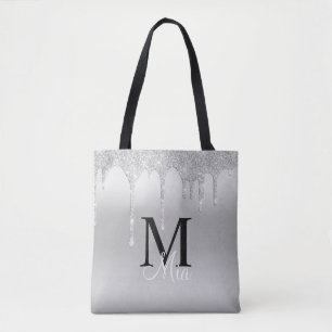 Bolso De Tela Purpurina de espuma gris de plata giratoria Monogr