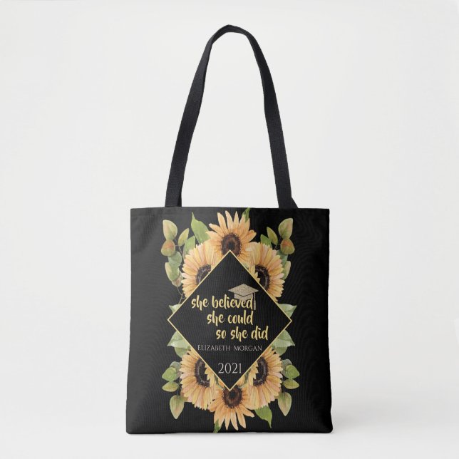 Bolso De Tela Purpurina de girasoles Graduate Cap (Anverso)