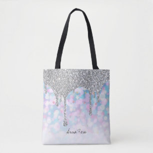 Bolso De Tela *~* Purpurina de goteo plateado Pastel Estrellas r