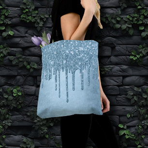 Bolso De Tela Purpurina de hielo de goteo   Blue Faux Sparkle Me