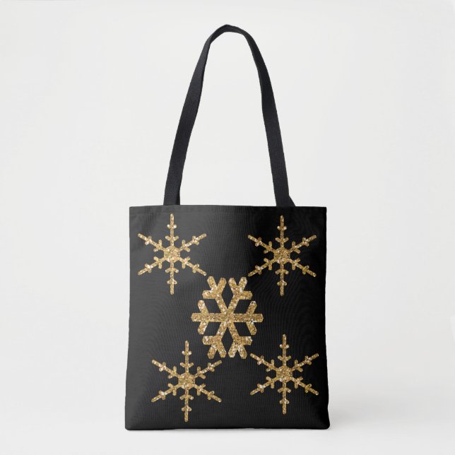 Bolso De Tela Purpurina de imitación de oro Snowflakes (Anverso)