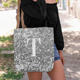 Bolso De Tela Purpurina de imitación plateada Bokeh Sparkles Mon