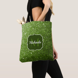 Bolso De Tela Purpurina de imitación verde claro brillante Monog